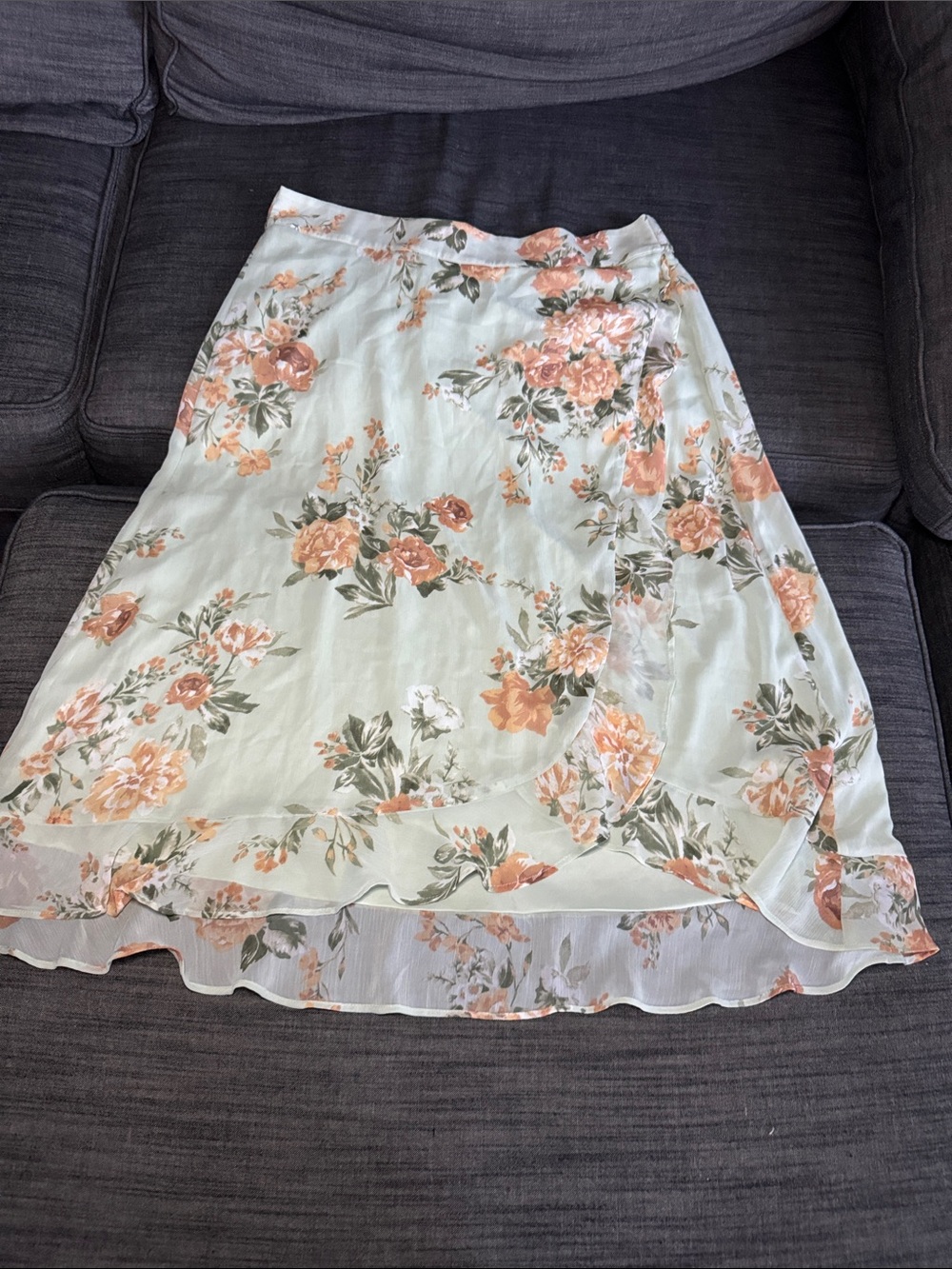 Christopher & Banks Mint and Peach Floral High-Low Skirt